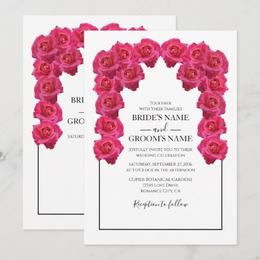 Rustic roze Roses Wedding Invitations Kaart (Voorkant / Achterkant)