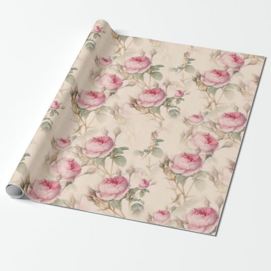 Rustic roze rozen cadeaupapier (Uitgerold)
