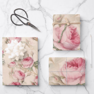 Rustic roze rozen inpakpapier vel