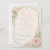 Rustic Roze Rozen Meisje Baby Shower | Kaart (Voorkant)