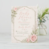 Rustic Roze Rozen Meisje Baby Shower | Kaart (Staand voorkant)