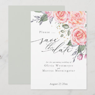 Rustic roze Rozen opslaan Datum Kaart