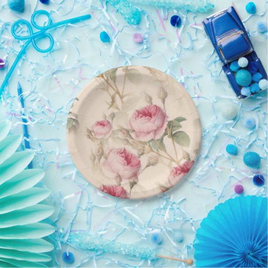 Rustic roze rozen papieren bordje (Feest)