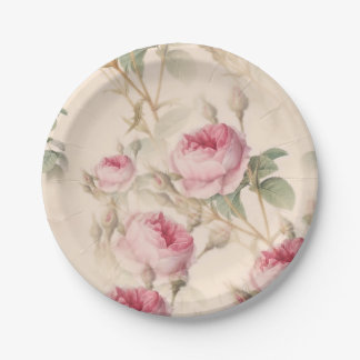 Rustic roze rozen papieren bordje