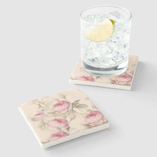 Rustic roze rozen stenen onderzetter (Zijkant)