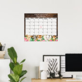 Rustic Roze Safari Baby Verwachte Datum Kalender Poster (Thuiskantoor)