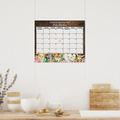 Rustic Roze Safari Baby Verwachte Datum Kalender Poster (Keuken)