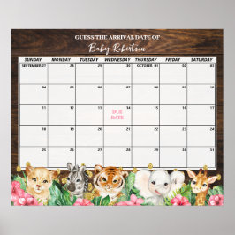 Rustic Roze Safari Baby Verwachte Datum Kalender Poster