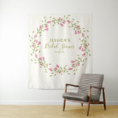 Rustic Roze Tuin Bloemen Aangepaste Bruidsdouche  Wandkleed (In situ)