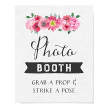 Rustic Roze Waterverf Bloem Fotocabine Bord