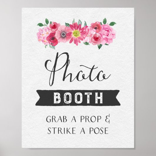 Rustic Roze Waterverf Bloemen Foto Booth Bord Poster (Voorkant)