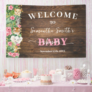 Rustic Roze Wilde Safari Welkom Baby Shower Vlag Spandoek