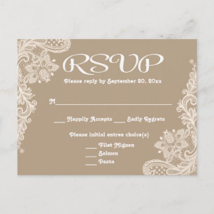 Rustic RSVP Floral Lace Brown & White Tan - Menu