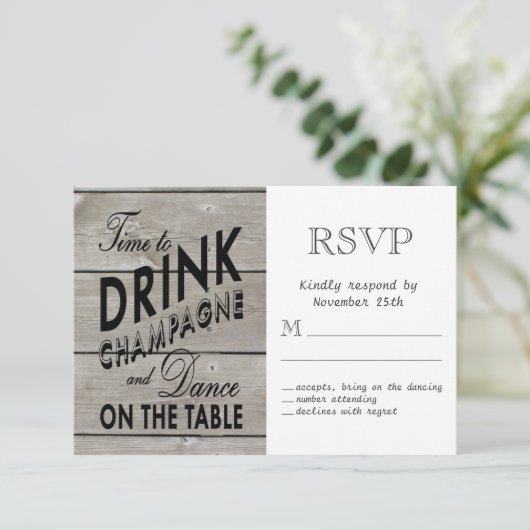 Rustic RSVP Tijd aan Drink Champagne (Staand voorkant)