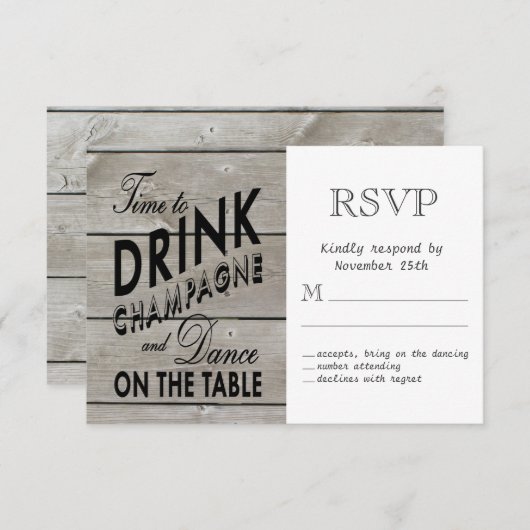 Rustic RSVP Tijd aan Drink Champagne (Voorkant / Achterkant)