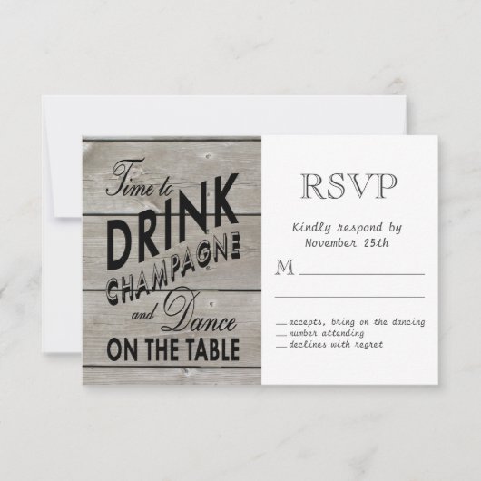Rustic RSVP Tijd aan Drink Champagne Kaartje (Voorkant)