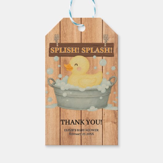 Rustic Rubber Ducky Bubbles Baby shower Cadeaulabel (Voorkant)