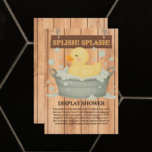 Rustic Rubber Ducky Bubbles Baby shower Informatiekaartje