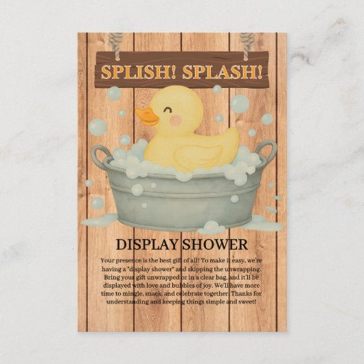 Rustic Rubber Ducky Bubbles Baby shower Informatiekaartje (Voorkant)