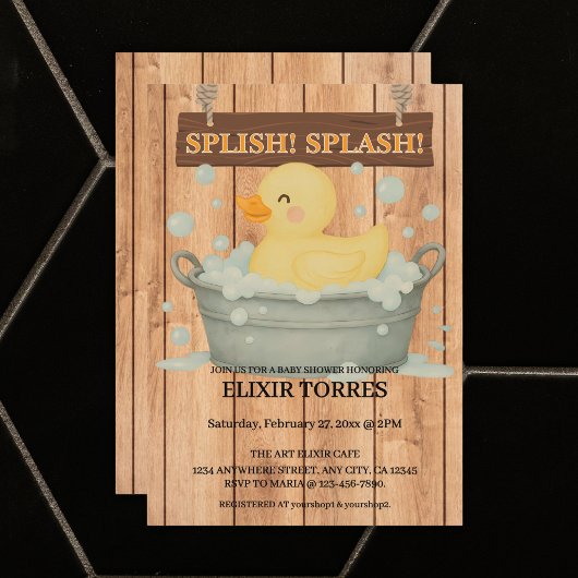 Rustic Rubber Ducky Bubbles Baby shower Kaart