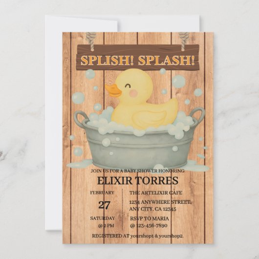 Rustic Rubber Ducky Bubbles Baby shower Kaart (Voorkant)