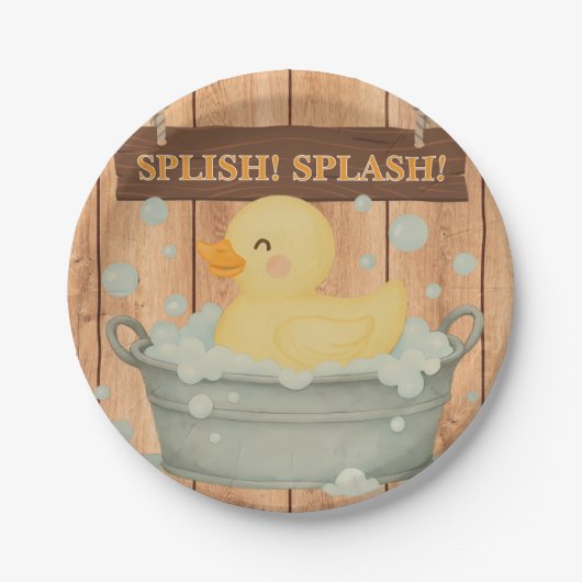 Rustic Rubber Ducky Bubbles Baby shower Papieren Bordje (Voorkant)