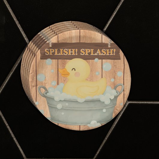Rustic Rubber Ducky Bubbles Baby shower Papieren Bordje