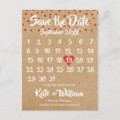 Rustic Ruby Red Love Hart Kalender Bewaar de datum Aankondigingskaart (Voorkant)