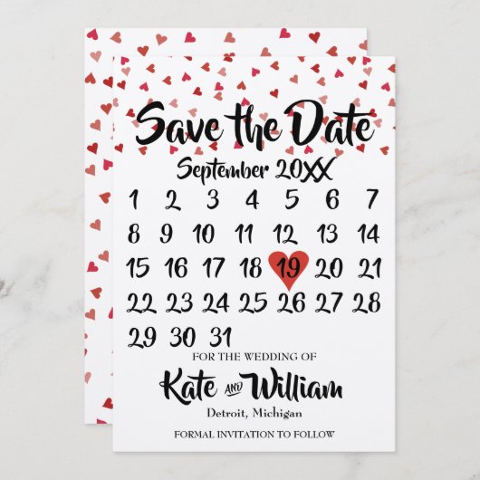 Rustic Ruby Red Love Hart Kalender Bewaar de Datum Save The Date (Voorkant / Achterkant)