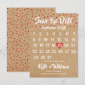 Rustic Ruby Red Love Hartkalender Save the Date Aankondigingskaart (Voorkant / Achterkant)