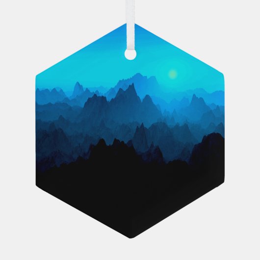 Rustic Rugged Blue Jagged Mountains Suncatcher Glas Ornament (Achterkant)