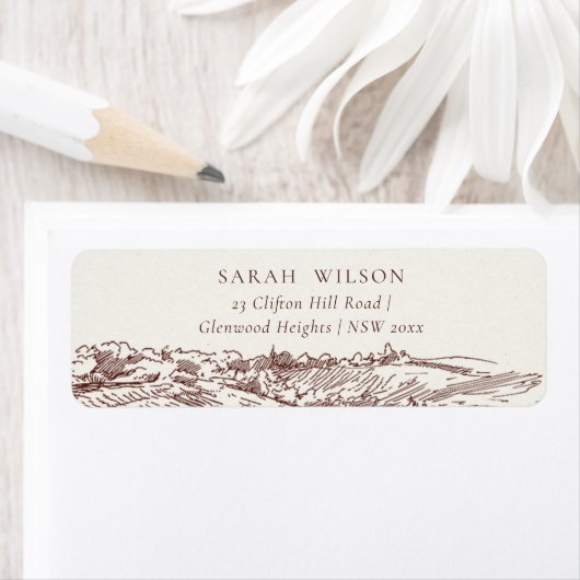 Rustic Rust Brown Winery Mountain Sketch Adres Etiket (Insitu)