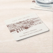 Rustic Rust Brown Winery Mountain Sketch Wedding Kartonnen Onderzetters (Schuin)