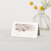 Rustic Rust Brown Winery Mountain Sketch Wedding Plaatskaartje (Achterkant)