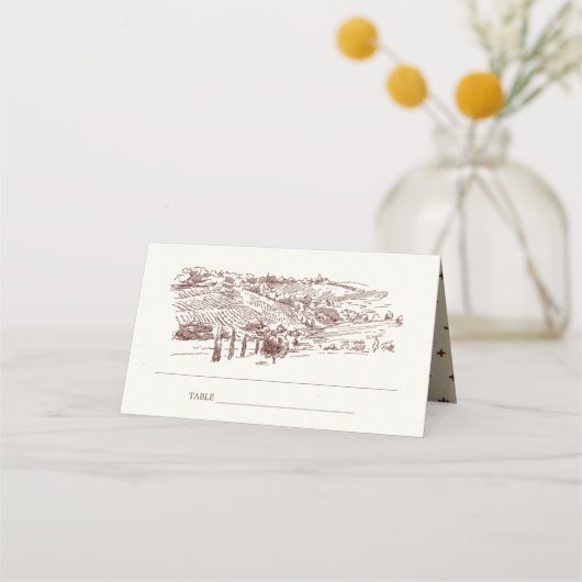 Rustic Rust Brown Winery Mountain Sketch Wedding Plaatskaartje (Achterkant)