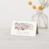 Rustic Rust Brown Winery Mountain Sketch Wedding Plaatskaartje (Voorkant)