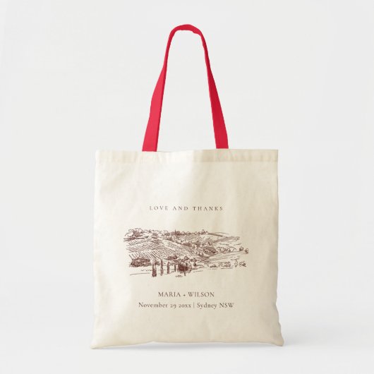 Rustic Rust Brown Winery Mountain Sketch Wedding Tote Bag (Voorkant)