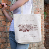 Rustic Rust Brown Winery Mountain Sketch Wedding Tote Bag