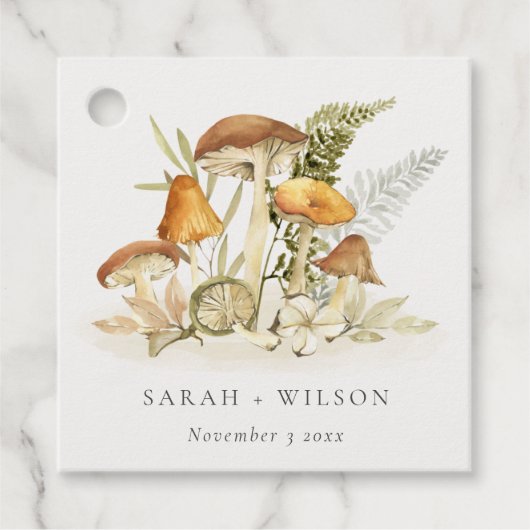 Rustic Rust Oranje paddenstoel Fern Foliage Weddin Bedankjes Labels (Voorkant)