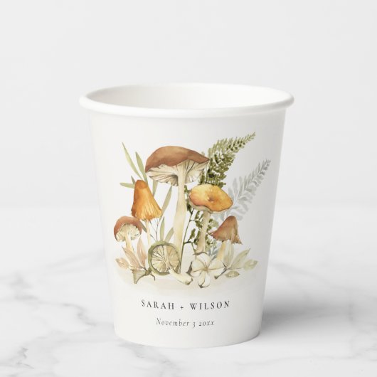 Rustic Rust Oranje paddenstoel Fern Foliage Weddin Papieren Bekers (Voorkant)