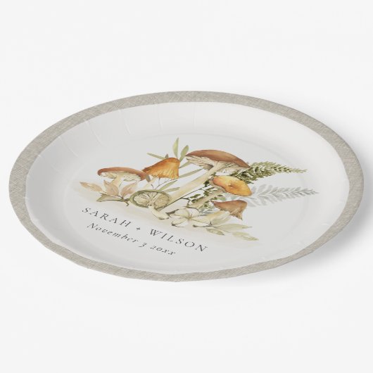 Rustic Rust Oranje paddenstoel Fern Foliage Weddin Papieren Bordje (Gekanteld)