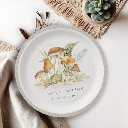 Rustic Rust Oranje paddenstoel Fern Foliage Weddin Papieren Bordje