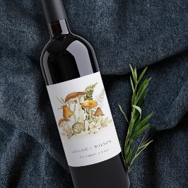 Rustic Rust Oranje paddenstoel Fern Foliage Weddin Wijn Etiket