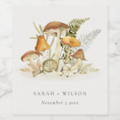 Rustic Rust Oranje paddenstoel Fern Foliage Weddin Wijn Etiket (Enkel label)