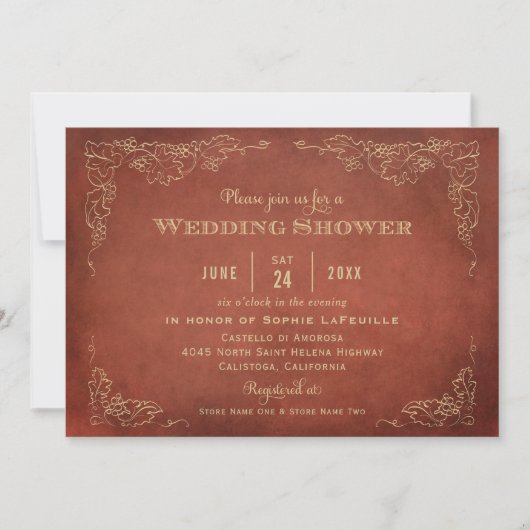 Rustic Rust Oranje Red Vineyard Wedding Shower Kaart (Voorkant)