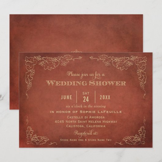 Rustic Rust Oranje Red Vineyard Wedding Shower Kaart (Voorkant / Achterkant)