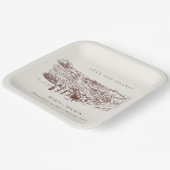 Rustic Rust Oranje Winery Mountain Sketch Wedding Papieren Bordje (Gebogen)