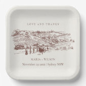 Rustic Rust Oranje Winery Mountain Sketch Wedding Papieren Bordje (Voorkant)
