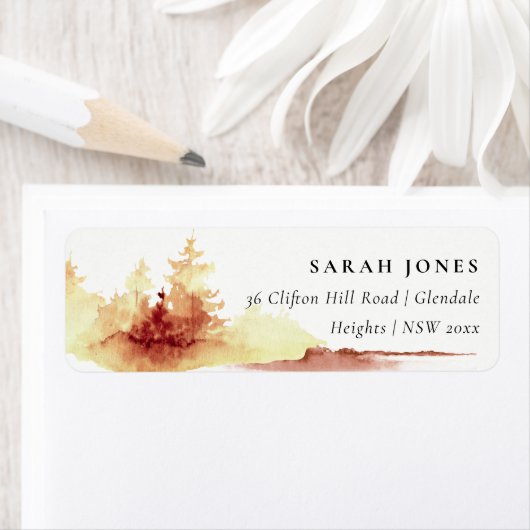 Rustic Rust Oranje Yellow Herfst Trees Adres Etiket (Insitu)