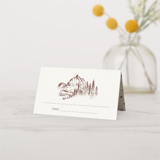 Rustic Rust Pine Bossen Mountain Sketch Wedding Plaatskaartje (Achterkant)